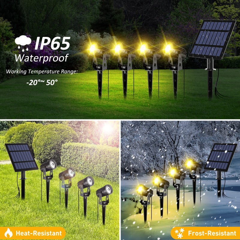 T-SUN Solar Spotlights, 4-in-1 Solar Landscape Spot Lights Outdoor Waterproof Auto ON/Off 5W Separate Solar Panel LED Lights, Solar Lights for Garden, Yard, Driveway, Pool Area(Warm White-3000K) - Image 4